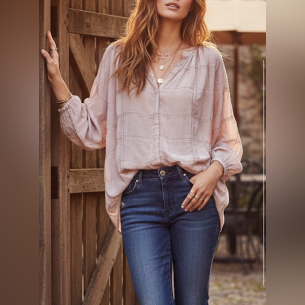 Silk Anthropologie Pale Blush Peasant Blouse